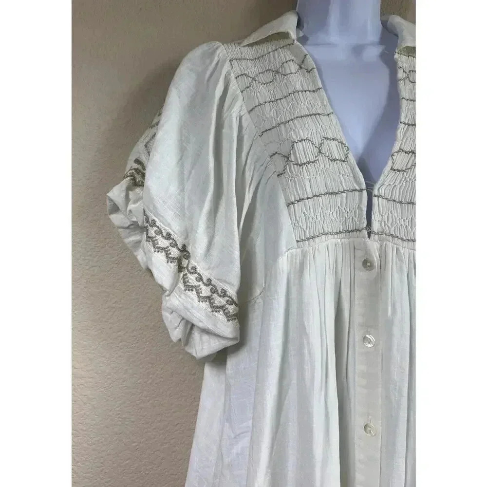 Free People Samantha Shirt Dress Womens Size M Ivory Combo With Pockets NWT - Picture 8 of 15